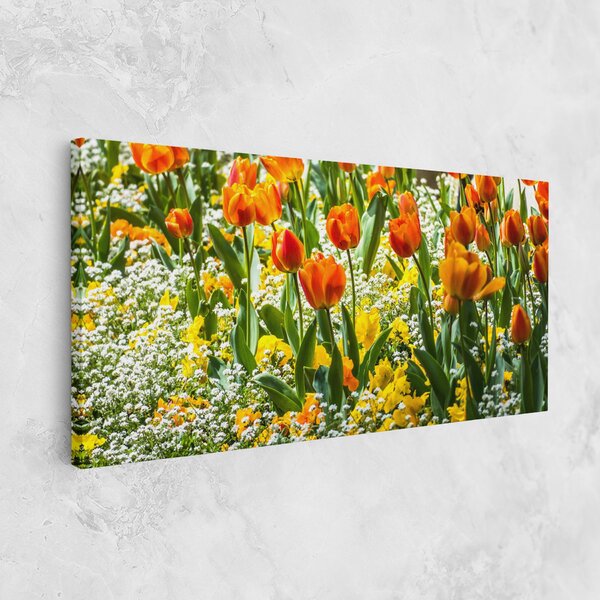 Tablou Canvas, 40x80cm, Dormitor si Living, Flori, Flori in natura, Colorful Tulips Garden