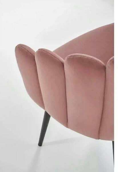 Scaun modern tapitat K410, roz/negru, stofa catifelat/metal, 65x62x85