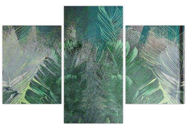 Tablou - Textura de beton cu frunze (90x60 cm)