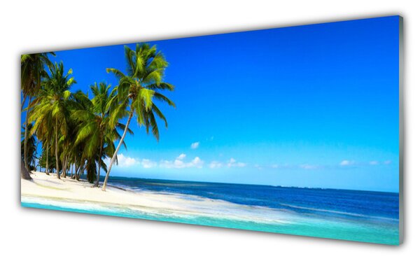 Tablou pe sticla Palm Trees Sea Beach Peisaj Alb Verde Albastru