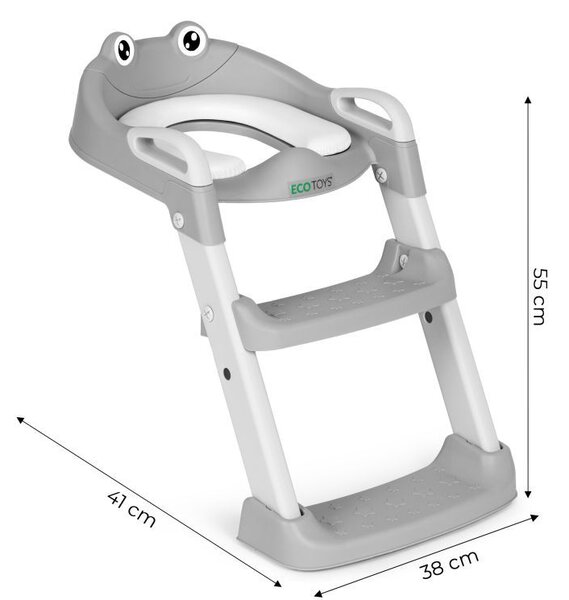 Scaun de toaletă pentru copii ECOTOYS gri cu trepte și scară