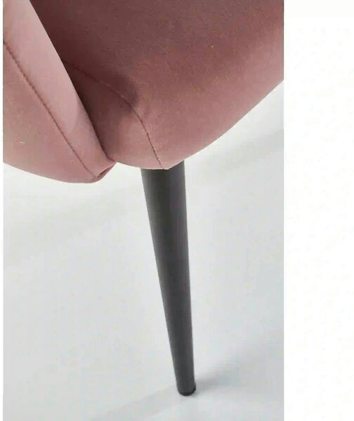 Scaun modern tapitat K410, roz/negru, stofa catifelat/metal, 65x62x85