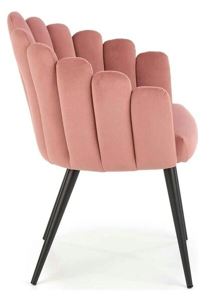 Scaun modern tapitat K410, roz/negru, stofa catifelat/metal, 65x62x85