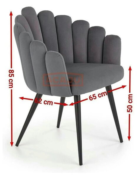 Scaun modern tapitat K410, roz/negru, stofa catifelat/metal, 65x62x85