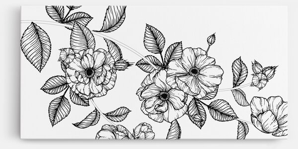 Tablou Canvas, 40x80cm, Dormitor si Living, Flori, Flori desenate, Roses Black Line