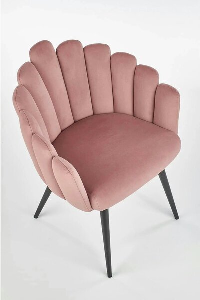 Scaun modern tapitat K410, roz/negru, stofa catifelat/metal, 65x62x85