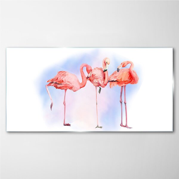 Tablou sticla animale păsări flamingo