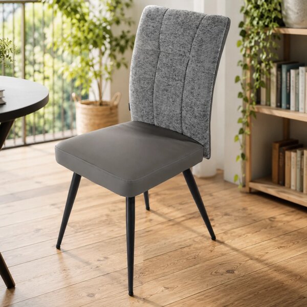 Scaun Tivoli, DENVER, piele ecologica antracit si stofa gri, picioare metalice negre, 46x56x92 cm
