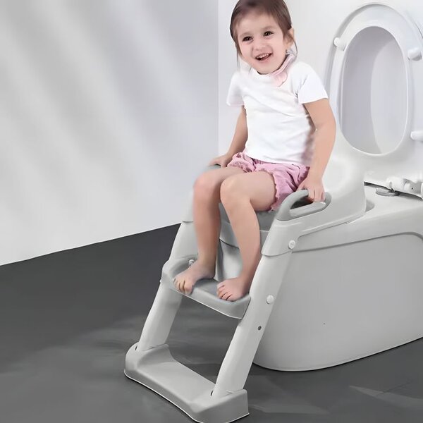 Scaun de toaletă pentru copii ECOTOYS gri cu trepte și scară