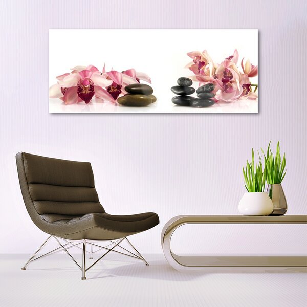 Tablou pe sticla Flori Stones Art Brun Negru Alb