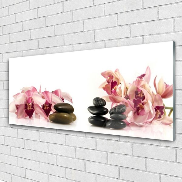 Tablou pe sticla Flori Stones Art Brun Negru Alb