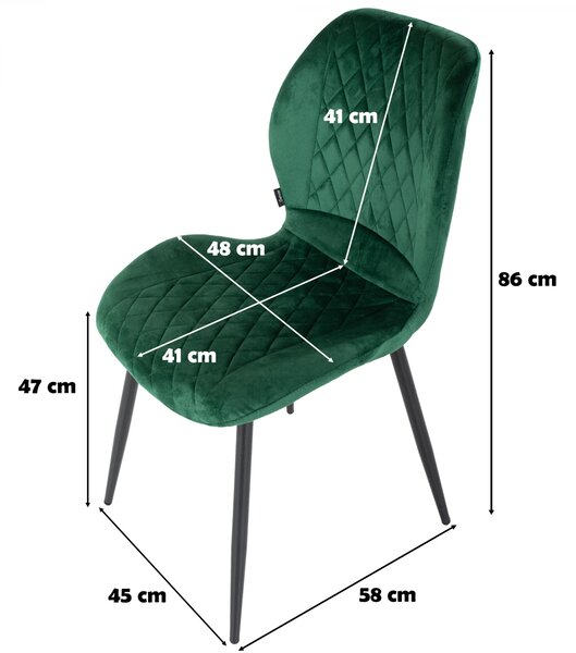 Scaun Goteborg, DENVER, catifea verde, picioare metalice negre, 48x58x86 cm