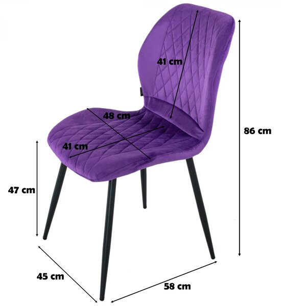Scaun Goteborg, DENVER, catifea mov, picioare metalice negre, 48x58x86 cm