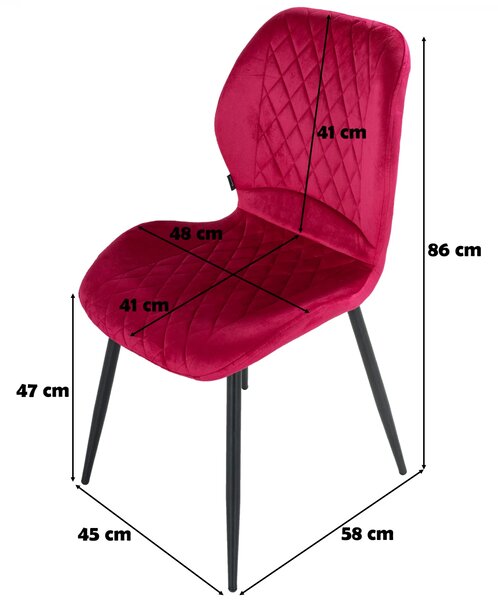 Scaun Goteborg, DENVER, catifea bordo, picioare metalice negre, 48x58x86 cm