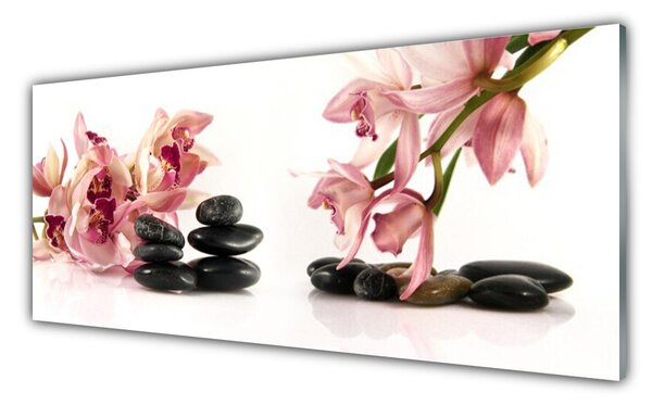 Panou sticla bucatarie Flori Stones Art Brun Negru Alb