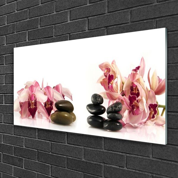 Tablou pe sticla Flori Stones Art Brun Negru Alb