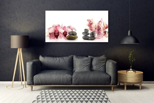 Tablou pe sticla Flori Stones Art Brun Negru Alb