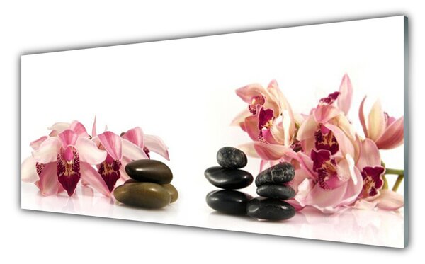 Tablou pe sticla Flori Stones Art Brun Negru Alb
