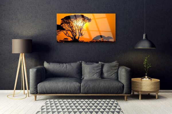 Tablou pe sticla Copaci Sun Natura Negru Galben