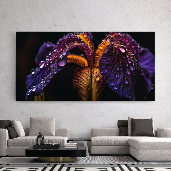 Tablou Canvas, 40x80cm, Dormitor si Living, Flori, Iris, Dark Iris After Rain