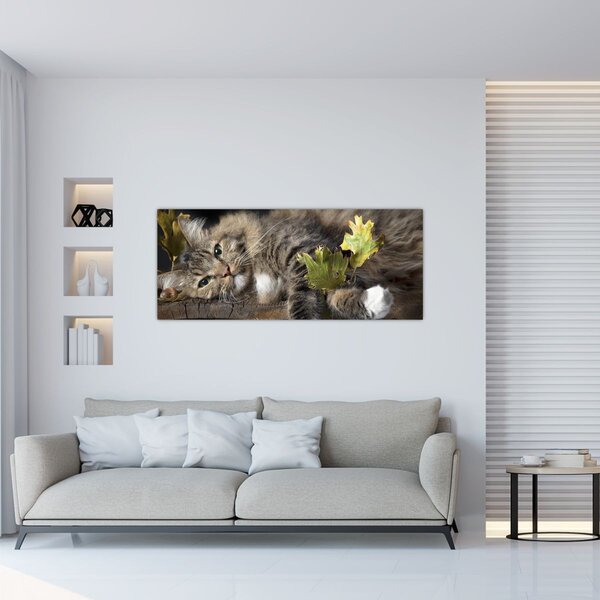 Tablou - Pisica mincinoasă (120x50 cm)