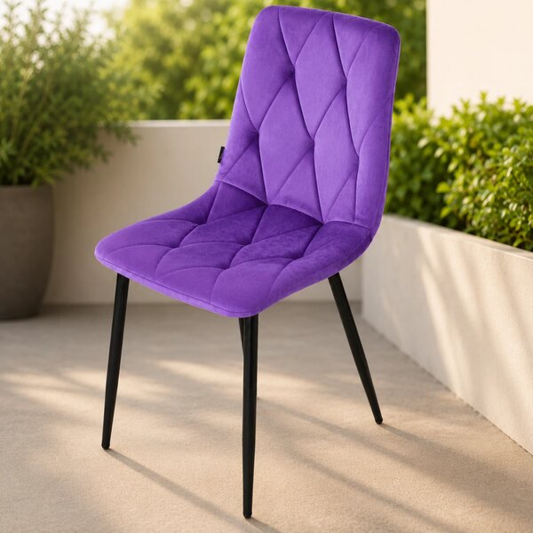 Scaun Kobe, DENVER, catifea mov, picioare metalice negre, 43x55x84 cm