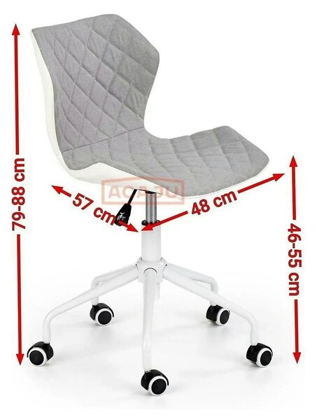 Scaun de birou MATRIX 3, alb/gri, piele ecologica/stofa, 48x57x79/88 c