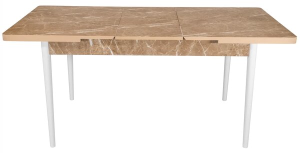 Masa extensibila Napoli, DENVER, marmura beige, picioare albe, 130x80x76 cm