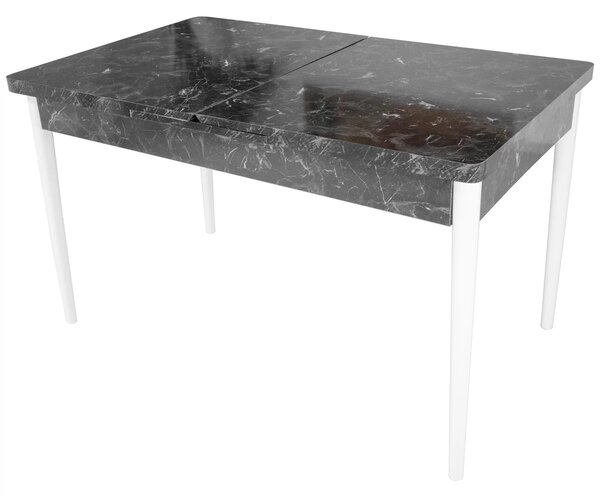 Masa extensibila Napoli, DENVER, marmura neagra, picioare albe, 130x80x76 cm