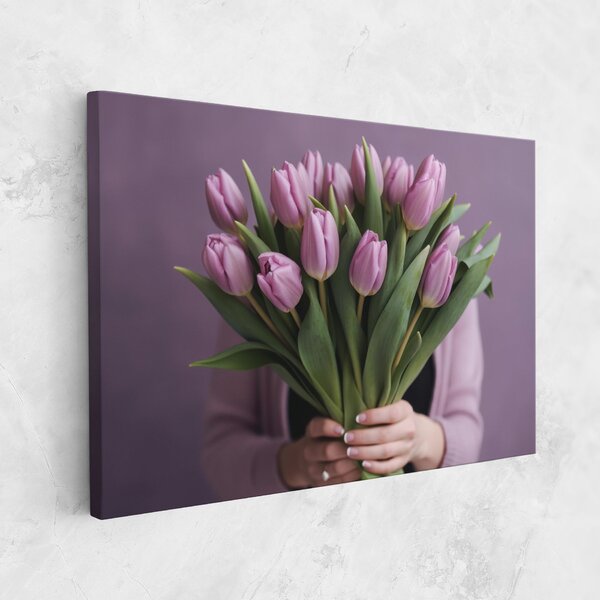 Tablou Canvas, 20x30cm, Dormitor si Living, Flori, Lalele, Holding Pink Tulips