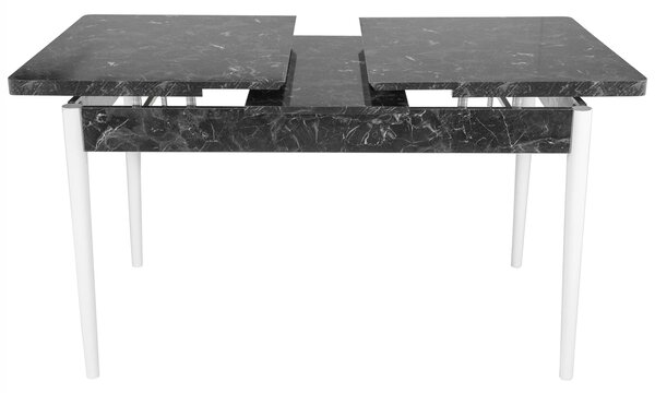 Masa extensibila Napoli, DENVER, marmura neagra, picioare albe, 130x80x76 cm