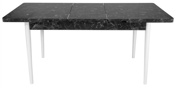 Masa extensibila Napoli, DENVER, marmura neagra, picioare albe, 130x80x76 cm