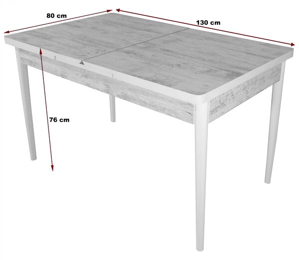 Masa extensibila Napoli, DENVER, pin antichizat, picioare albe, 130x80x76 cm