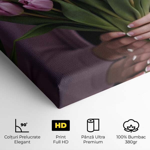 Tablou Canvas, 40x80cm, Dormitor si Living, Flori, Lalele, Holding Pink Tulips