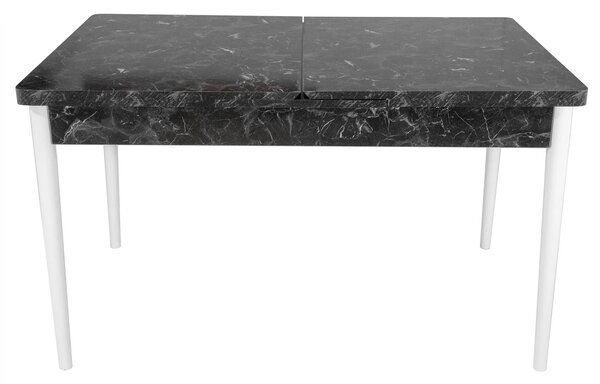 Masa extensibila Napoli, DENVER, marmura neagra, picioare albe, 130x80x76 cm