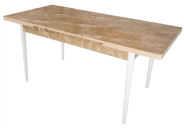 Masa extensibila Napoli, DENVER, marmura beige, picioare albe, 130x80x76 cm
