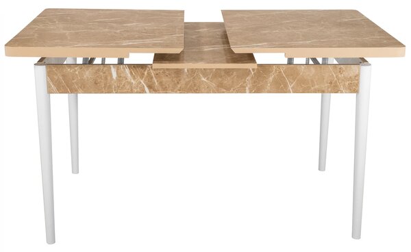 Masa extensibila Napoli, DENVER, marmura beige, picioare albe, 130x80x76 cm