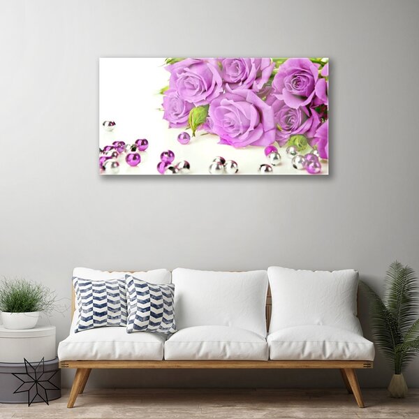 Tablou pe sticla Trandafiri roz Floral