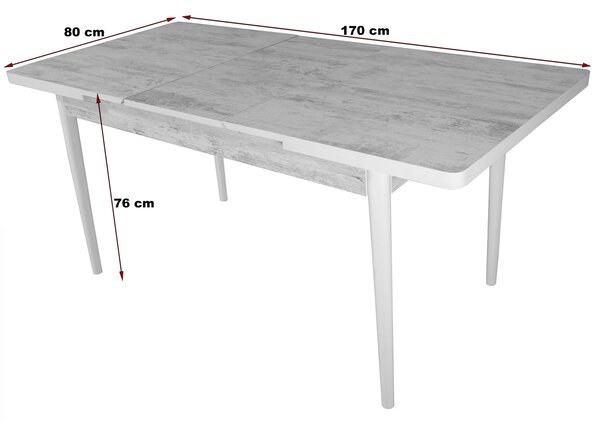 Masa extensibila Napoli, DENVER, pin antichizat, picioare albe, 130x80x76 cm