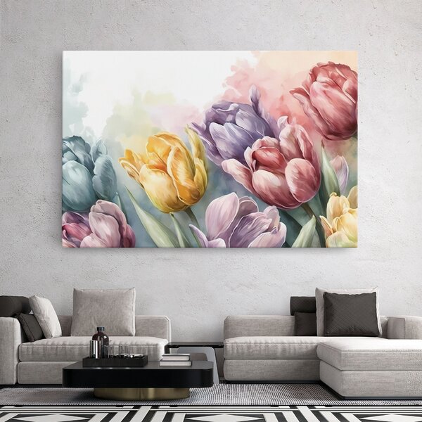 Tablou Canvas, 20x30cm, Dormitor si Living, Flori, Lalele, Pastel Tulips