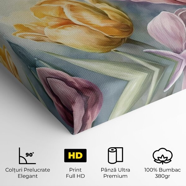 Tablou Canvas, 40x80cm, Dormitor si Living, Flori, Lalele, Pastel Tulips