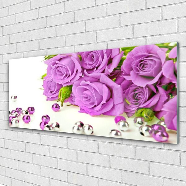 Tablou pe sticla Trandafiri roz Floral