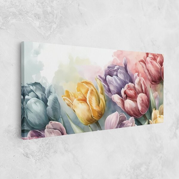 Tablou Canvas, 40x80cm, Dormitor si Living, Flori, Lalele, Pastel Tulips