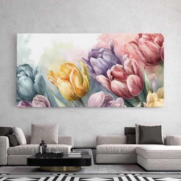 Tablou Canvas, 40x80cm, Dormitor si Living, Flori, Lalele, Pastel Tulips
