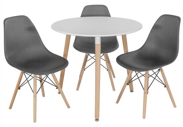 Set masa Salzburg alba cu 3 scaune Malmo negru, DENVER, blat MDF alb, forma rotunda, 80x74 cm