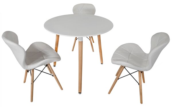 Set masa Salzburg alba cu 3 scaune Oslo, alb, DENVER, blat MDF alb, forma rotunda, 80x74 cm