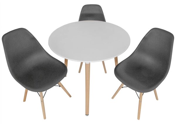 Set masa Salzburg alba cu 3 scaune Malmo negru, DENVER, blat MDF alb, forma rotunda, 80x74 cm
