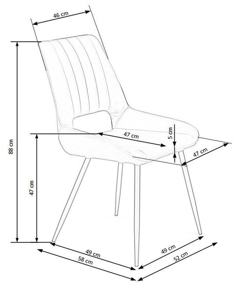 Scaun tapitat K404, gri/negru, stofa/metal, 52x58x88 cm