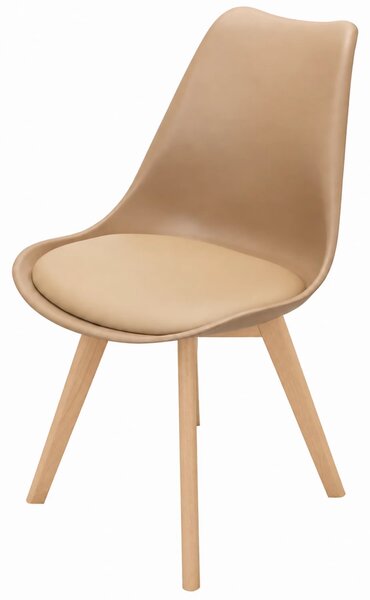 Scaun Stockholm, DENVER, piele ecologica cappuccino, picioare lemn, 48x50x82 cm