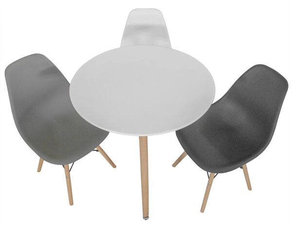 Set masa Salzburg alba cu 3 scaune Malmo Alb, Gri, Negru, DENVER, blat MDF alb, forma rotunda, 80x74 cm